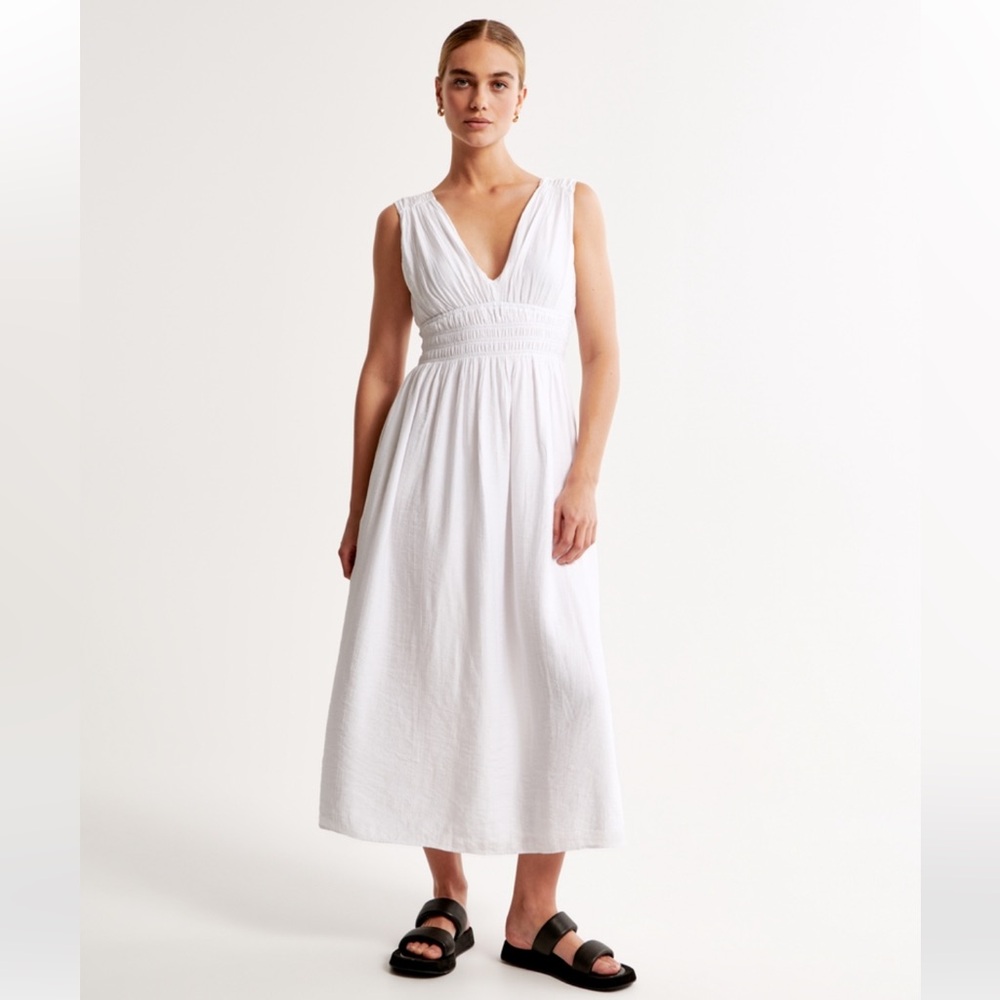 Abercrombie & Fitch Crinkle Textured Smocked Waist Maxi Dress XSP